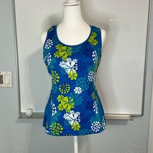 Tek Gear Sports bra racerback tank Floral turquoise blue green white Large